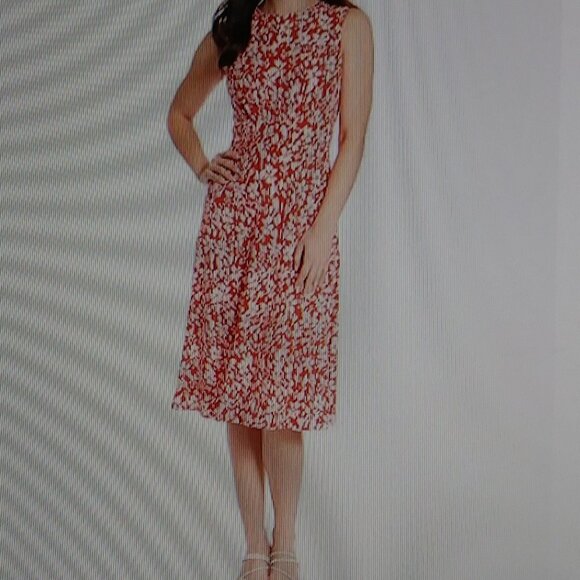 London Times Women's Inset Waist Coral Floral Midi Fit and Flare Dress Size 8 - Picture 1 of 15